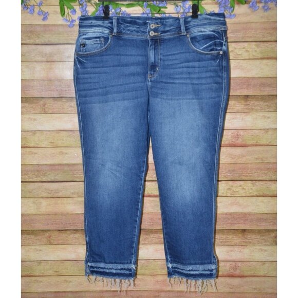 KanCan Women's Ankle Straight High Rise Denim Blue Jeans Size 18 Raw Hem Stretch - Picture 1 of 11